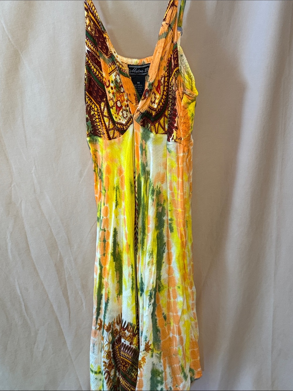 Tie-Dye Asymmetrical Maxi Dress in Yellow & Green - Milano